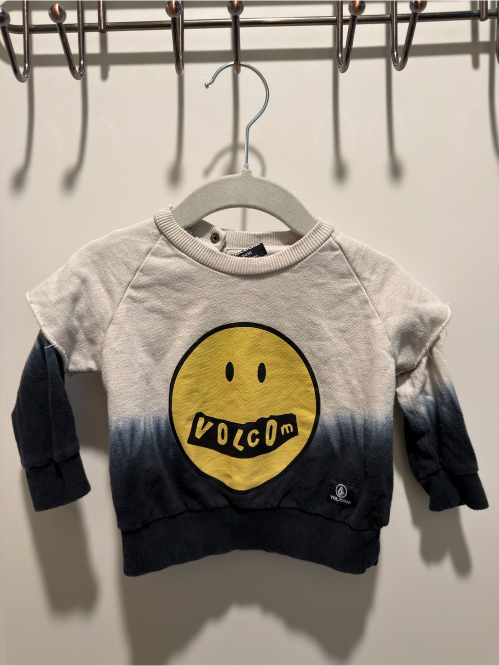 Volcom Toddler Sweatshirt 24M Gray Blue Ombre Smiley Face Crewneck Pullover